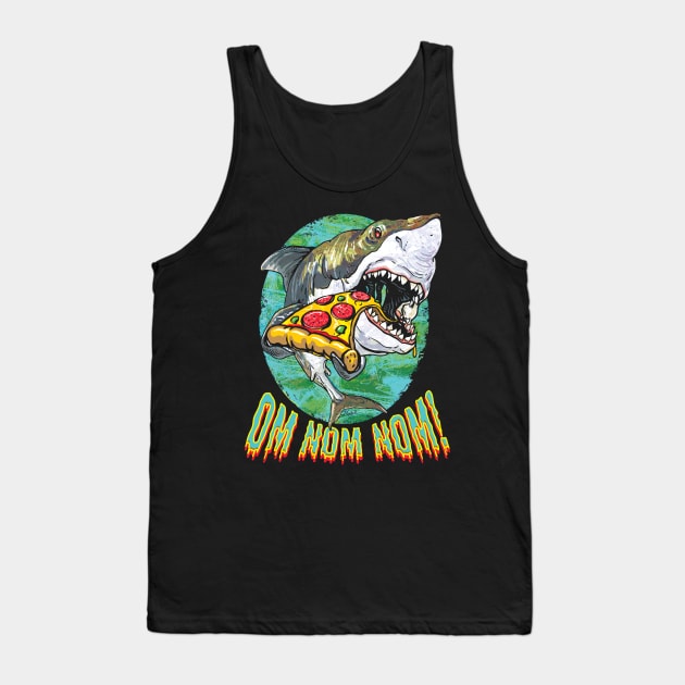 Great White Shark Bites Pizza Tank Top by Mudge